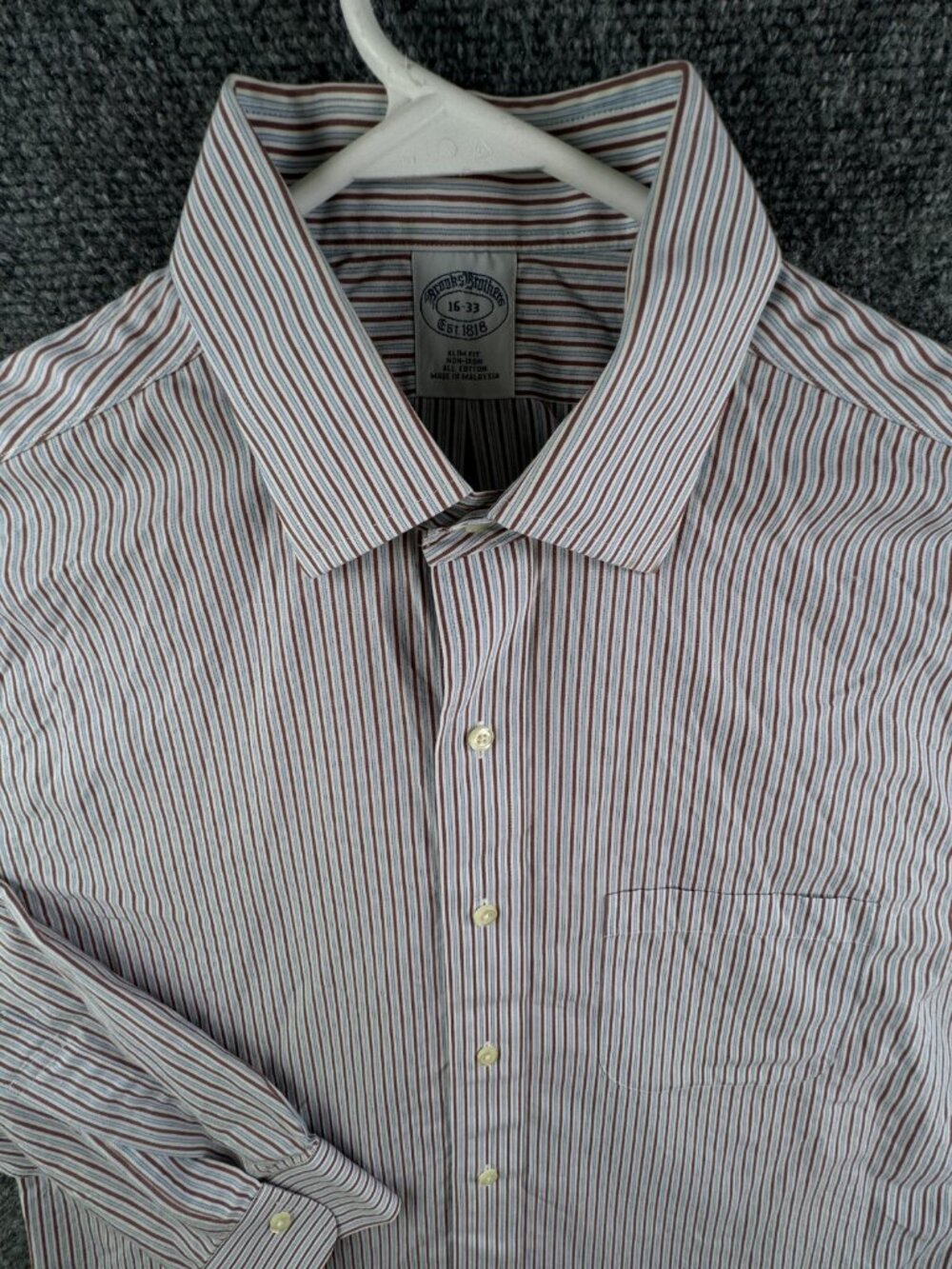 Brooks Brothers Long Sleeve Button Up Shirt Cotton Blue Brown Striped 16 33 Slim